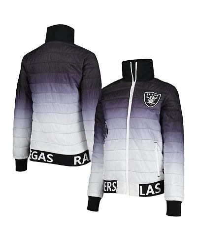 Women's The Wild Collective Black, Silver Las Vegas Raiders Color Block Full-Zip Puffer Jacket