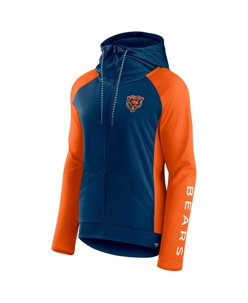 Women's Fanatics Navy, Orange Chicago Bears End Around Raglan Full-Zip Hoodie