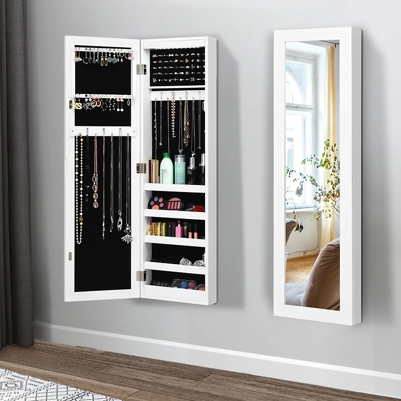 Costway Wall Door Mounted Mirrored Jewelry Cabinet
