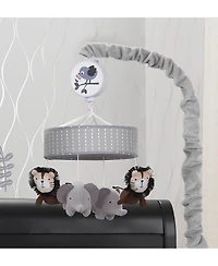 Lambs & Ivy Urban Jungle Gray/Brown Lion & Elephant Musical Baby Crib Mobile