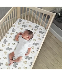 Lambs & Ivy Woodland Forest White/Gray Animal 100% Cotton Baby Fitted Crib Sheet