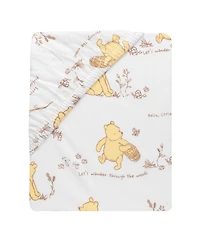 Lambs & Ivy Baby Disney Storytime Pooh 100% Cotton Fitted Crib Sheet - White