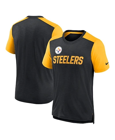 Men's Nike Heathered Black, Gold Pittsburgh Steelers Color Block Team Name T-shirt