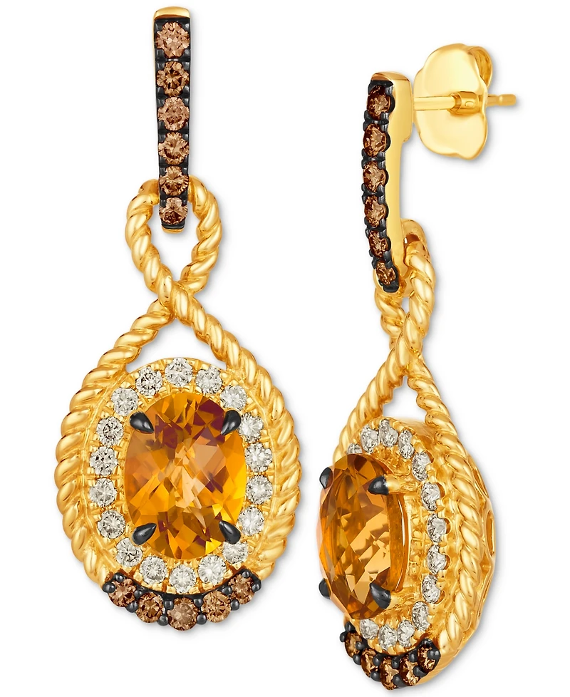 Le Vian Cinnamon Citrine (3-1/2 ct. t.w.), Nude Diamonds (5/8 ct. t.w.) & Chocolate Diamonds (1/2 ct. t.w.) Drop Earrings in 14k Gold