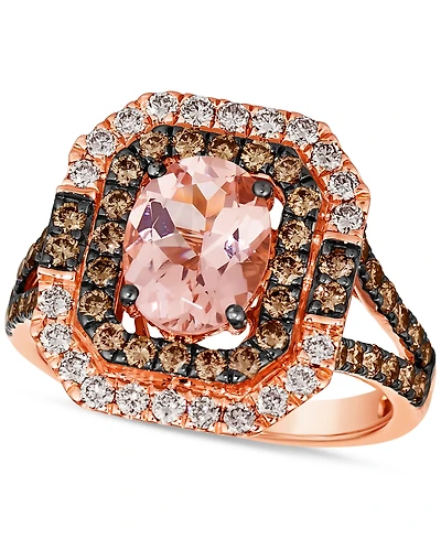 Le Vian Peach Morganite (1-1/3 ct. t.w.) & Diamond (1-1/4 ct. t.w.) Halo Split Shank Ring in 14k Rose Gold