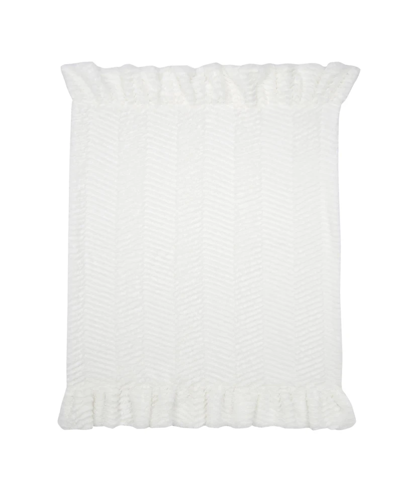 Lambs & Ivy Baby Signature White Ruffled Lux Minky/Jersey Chevron Blanket