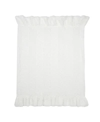 Lambs & Ivy Baby Signature White Ruffled Lux Minky/Jersey Chevron Blanket