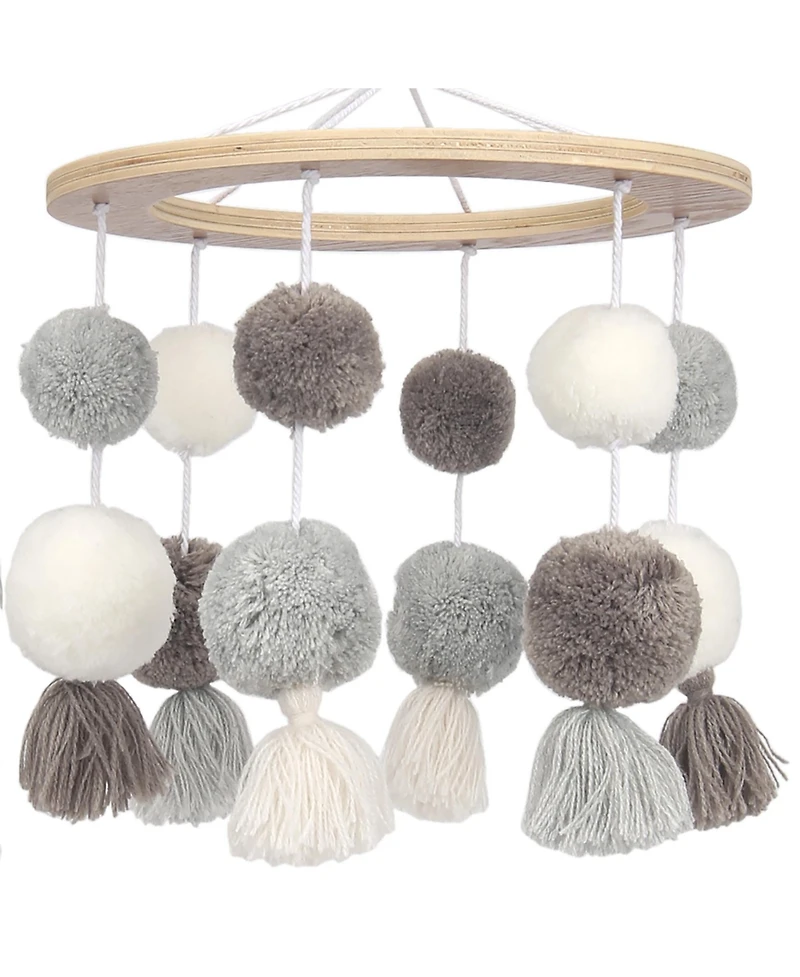 Lambs & Ivy Signature Pom Pom Musical Baby Crib Mobile - White/Gray