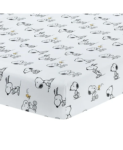 Lambs & Ivy Baby Classic Snoopy 100% Cotton White/Black Fitted Crib Sheet