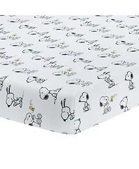 Lambs & Ivy Baby Classic Snoopy 100% Cotton White/Black Fitted Crib Sheet
