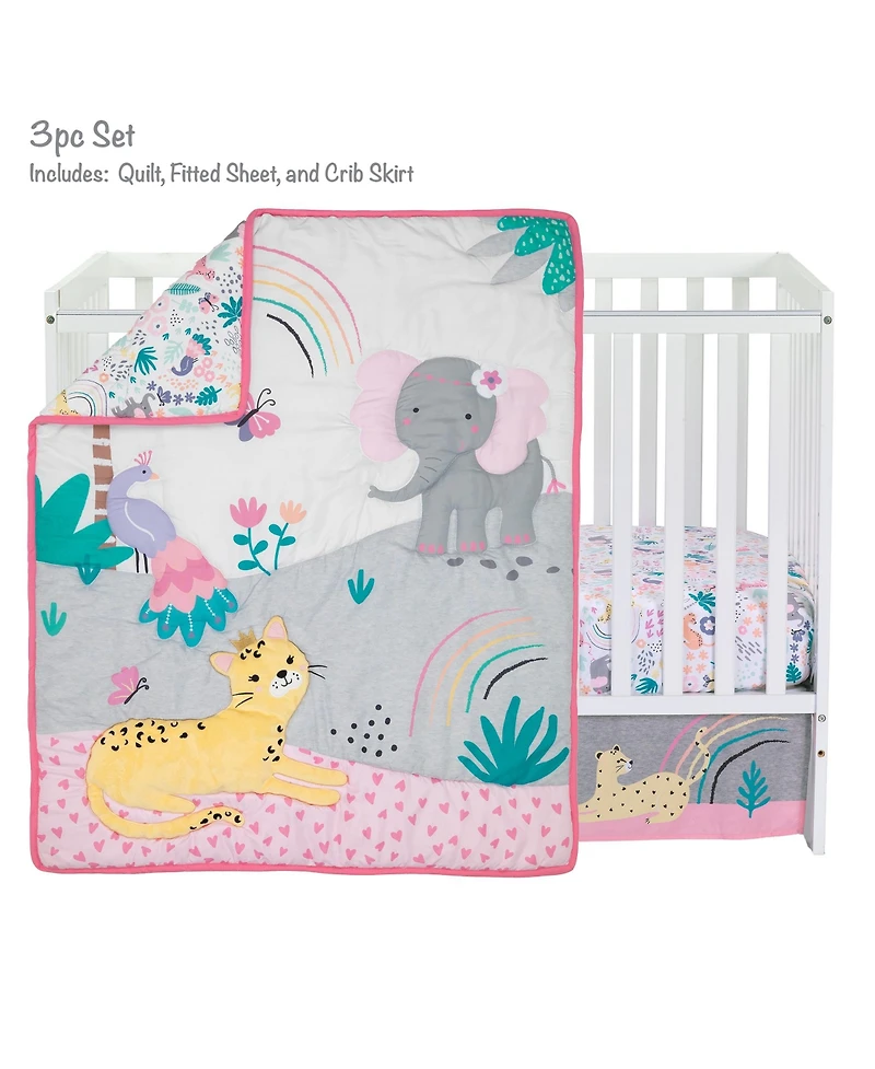 Bedtime Originals Rainbow Jungle Elephant/Leopard 3-Piece Baby Crib Bedding Set