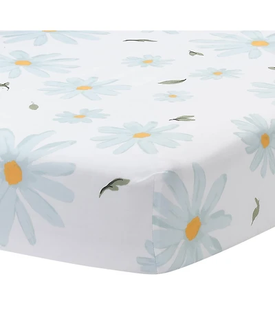 Lambs & Ivy Sweet Daisy 100% Cotton White/Blue Floral Baby Fitted Crib Sheet