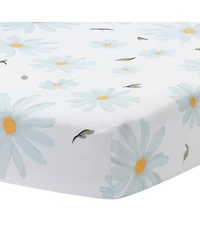 Lambs & Ivy Sweet Daisy 100% Cotton White/Blue Floral Baby Fitted Crib Sheet