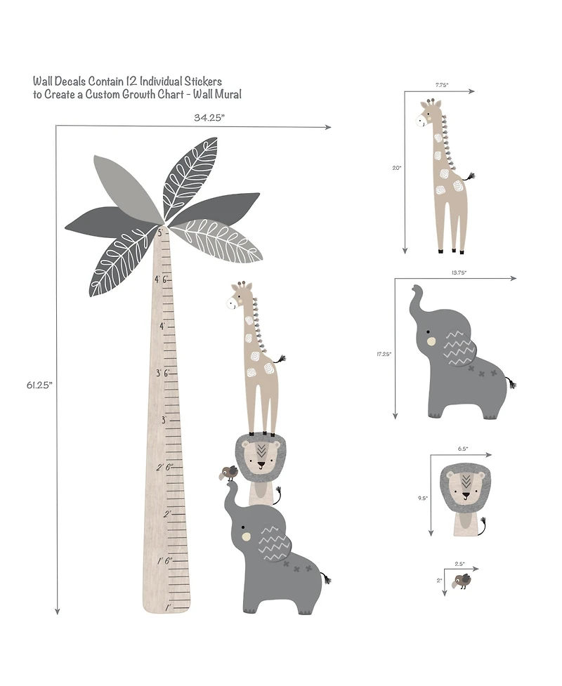 Lambs & Ivy Jungle Safari Tree with Animals Kids Growth Chart Wall Decals