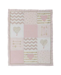 Lambs & Ivy Baby Love Metallic Gold/Pink/White Hearts, Stripes and Chevrons 4-Piece Nursery Crib Bedding Set