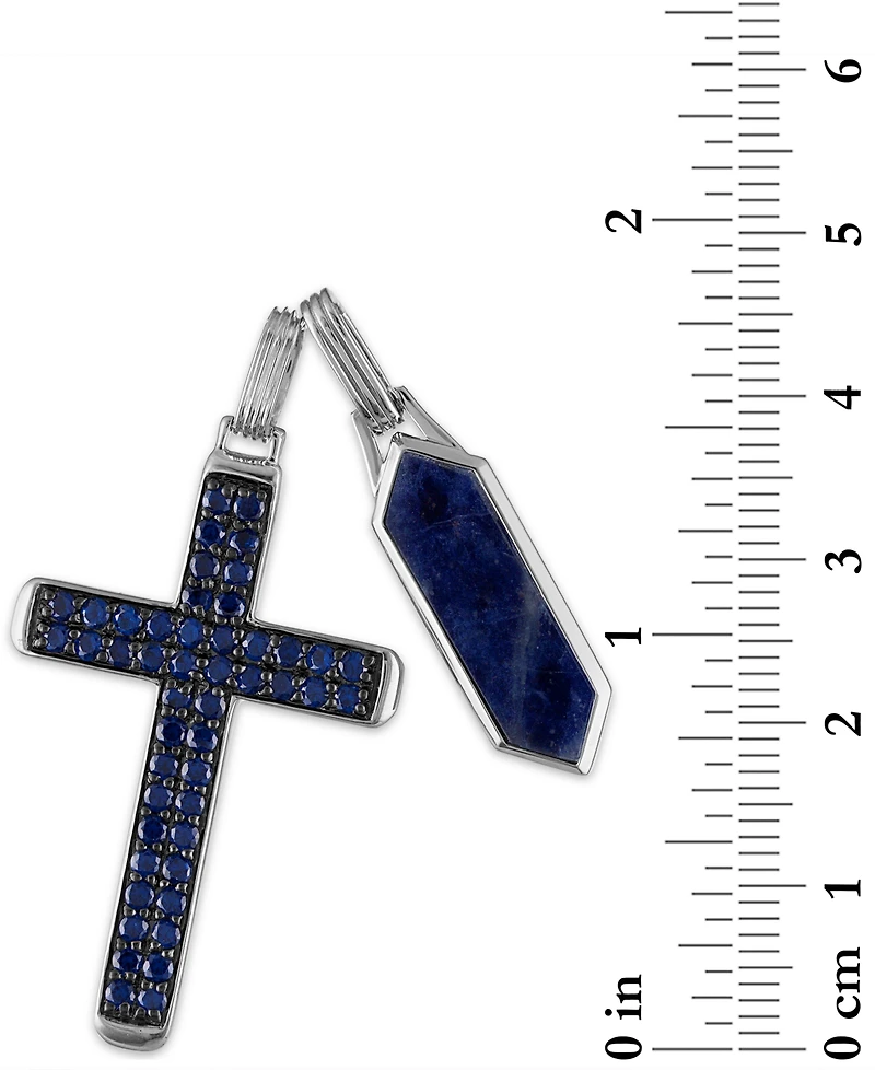 Esquire Men's Jewelry 2-Pc. Set Lapis Lazuli & Cubic Zirconia Dog Tag & Cross Pendants in Sterling Silver, Created for Macy's