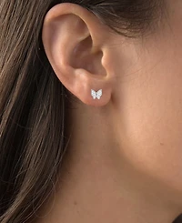 2-Pc. Set Cubic Zirconia Butterfly Collar Necklace & Coordinating Stud Earrings in Sterling Silver