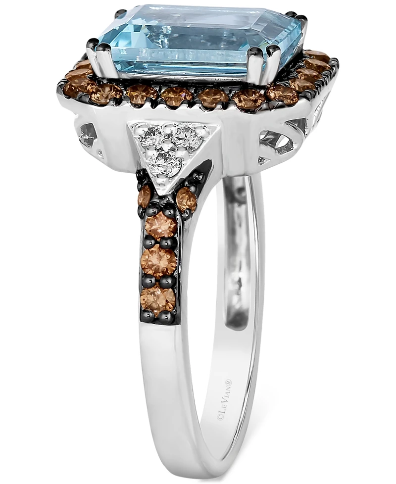 Le Vian Couture Sea Blue Aquamarine (2-1/2 ct. t.w.), Chocolate Diamonds (5/8 ct. t.w.) & Nude Diamonds (1/10 ct. t.w.) Square Halo Ring in Platinum