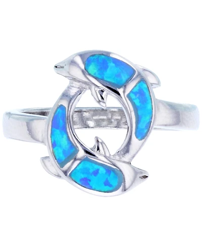 Lab-Grown Opal Inlay Dolphin Ring Sterling Silver