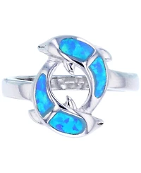 Lab-Grown Opal Inlay Dolphin Ring Sterling Silver