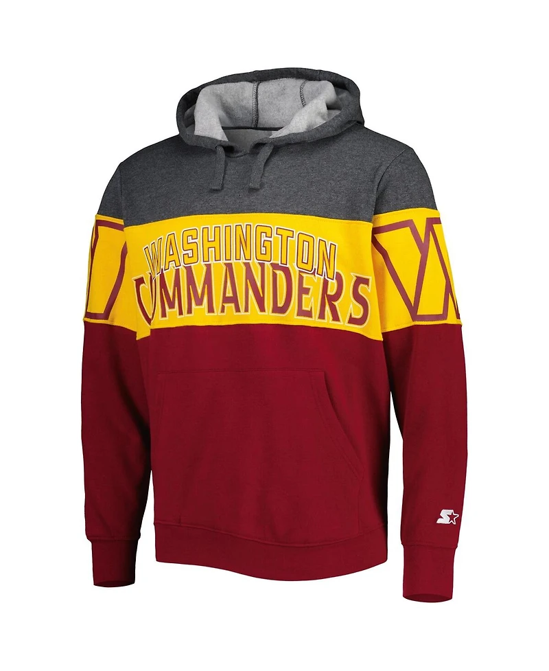 Men's Starter Heather Charcoal, Burgundy Washington Commanders Extreme Pullover Hoodie