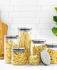 JoyJolt Storage Jars with Airtight Stainless Steel Lids, Set of 6