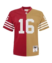 Men's Mitchell & Ness Joe Montana Scarlet, Gold San Francisco 49ers Big and Tall Split Legacy Retired Player Replica Jersey