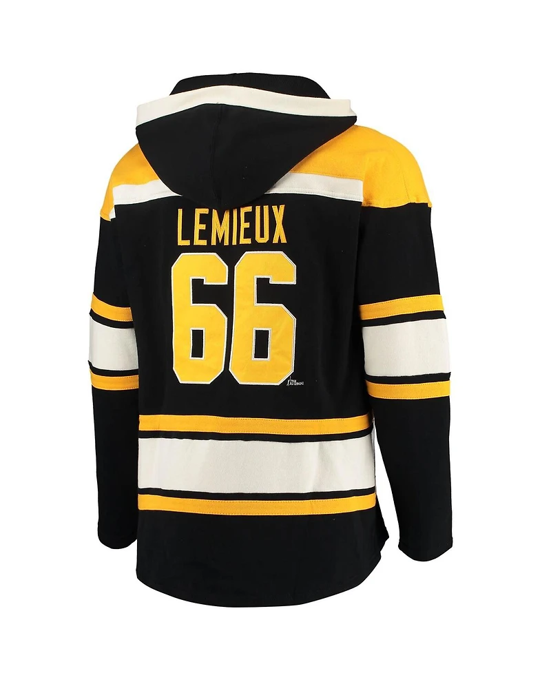 Men's '47 Brand Mario Lemieux Black Pittsburgh Penguins Retired Player Name and Number Lacer Pullover Hoodie