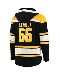 Men's '47 Brand Mario Lemieux Black Pittsburgh Penguins Retired Player Name and Number Lacer Pullover Hoodie