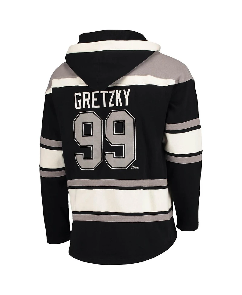 Men's '47 Brand Wayne Gretzky Black Los Angeles Kings Retired Player Name and Number Lacer Pullover Hoodie
