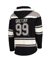 Men's '47 Brand Wayne Gretzky Black Los Angeles Kings Retired Player Name and Number Lacer Pullover Hoodie
