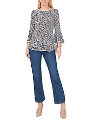 Sam & Jess Women's Printed Crewneck 3/4-Bell-Sleeve Blouse