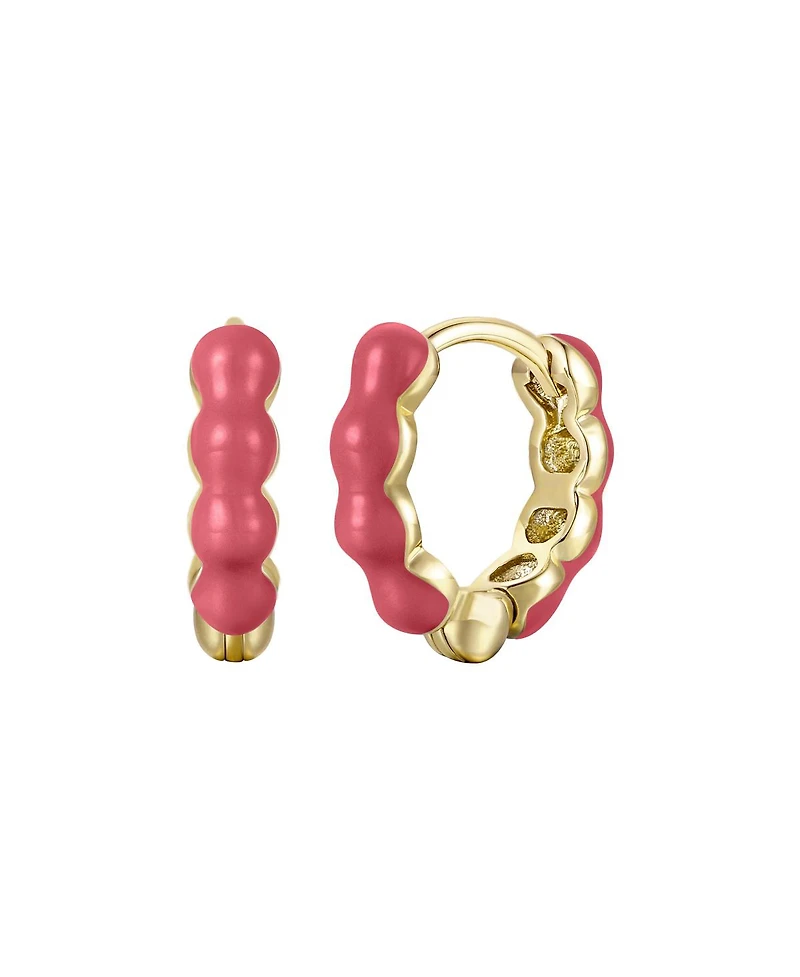Ra Children's 14k Gold Plated with Magenta-Red Enamel Inlay Bubble Hoop Earrings
