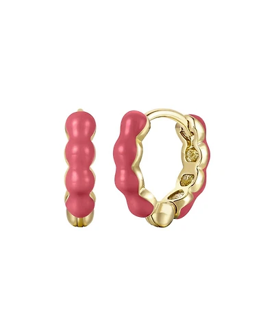 Ra Children's 14k Gold Plated with Magenta-Red Enamel Inlay Bubble Hoop Earrings