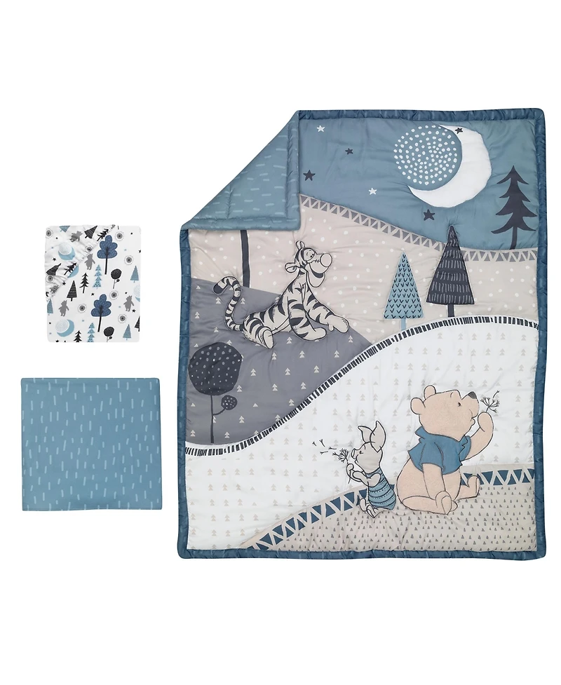 Lambs & Ivy Disney Baby Forever Pooh Blue/Gray Bear 3-Piece Baby Crib Bedding Set by