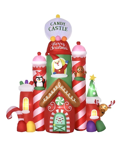 Outsunny 10ft Christmas Inflatables Outdoor Decorations Candy Castle, Blow-Up Led Yard Christmas Decor, Built-in Rotating Colorful Light for Party