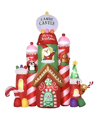 Outsunny 10ft Christmas Inflatables Outdoor Decorations Candy Castle, Blow-Up Led Yard Christmas Decor, Built-in Rotating Colorful Light for Party