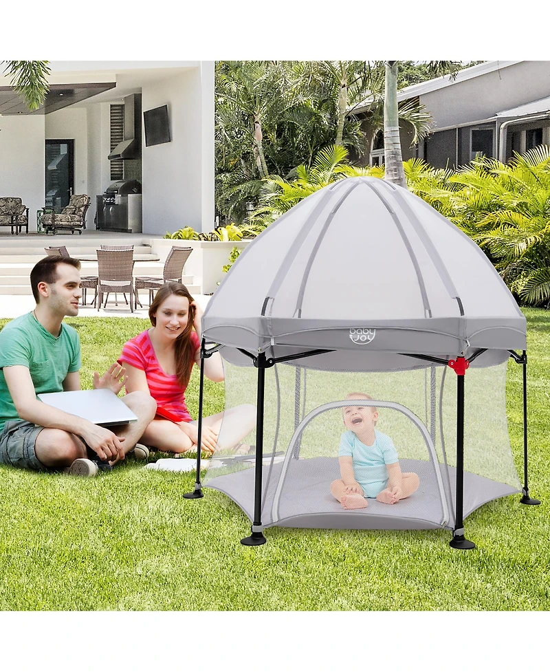 Costway Baby 1PCS 53'' Outdoor Playpen w/ Canopy & Carrying Bag Portable