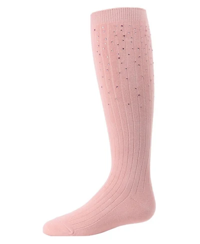 MeMoi Little Girls Ribbed Gemstone Cotton Blend Knee High Socks