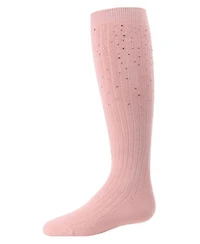MeMoi Little Girls Ribbed Gemstone Cotton Blend Knee High Socks