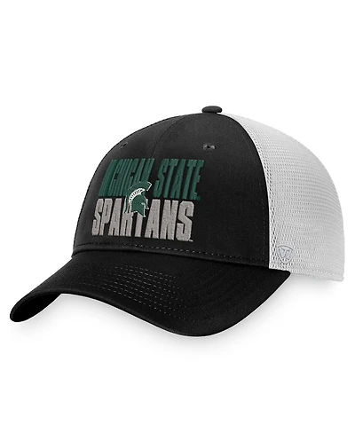 Men's Top of the World Black, White Michigan State Spartans Stockpile Trucker Snapback Hat