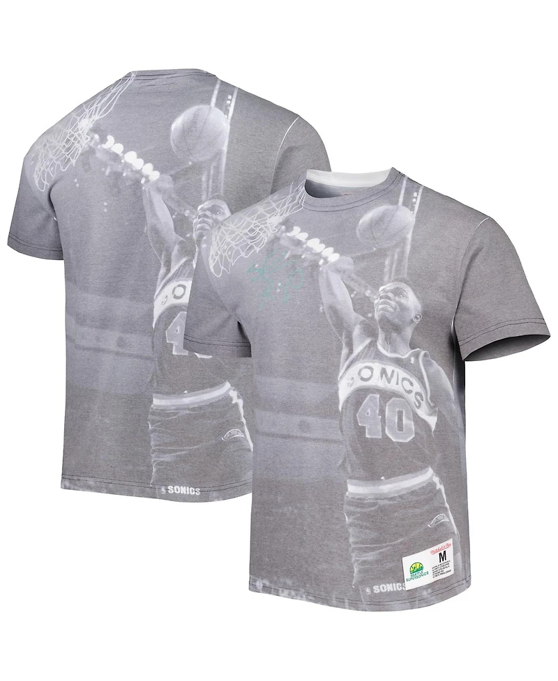 Men's Mitchell & Ness Shawn Kemp Heather Gray Seattle SuperSonics Above The Rim T-shirt