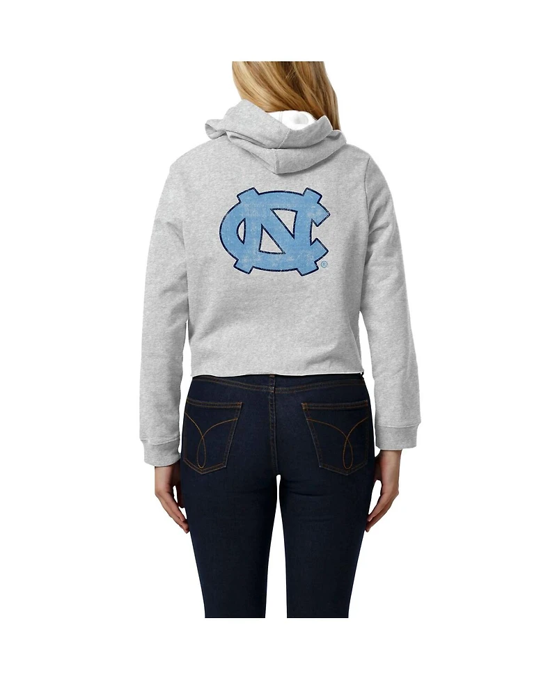 Women's League Collegiate Wear Ash North Carolina Tar Heels 2-Hit 1636 Cropped Pullover Hoodie