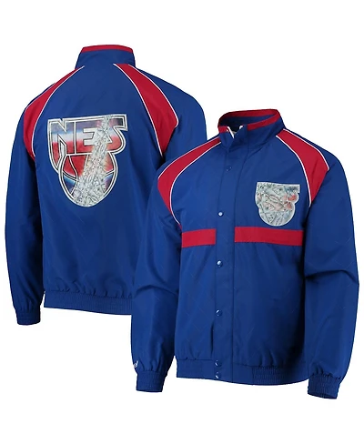 Men's New Jersey Nets Blue Mitchell & Ness Hardwood Classics 75th Anniversary Authentic Warmup Raglan Full-Snap Jacket