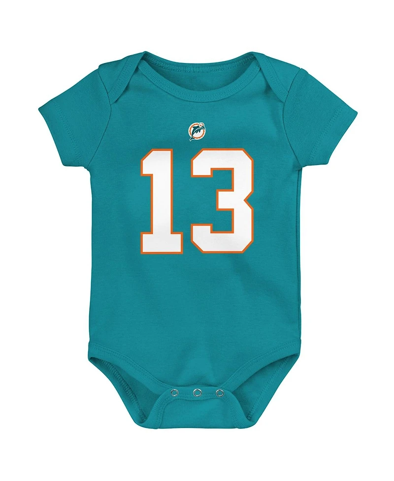 Newborn and Infant Boys Girls Mitchell & Ness Dan Marino Aqua Miami Dolphins Retro Name Number Bodysuit