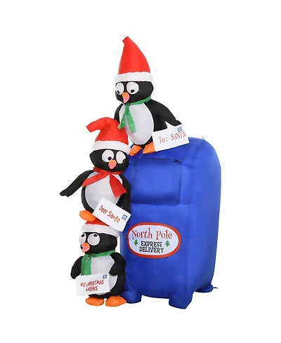 Homcom 6ft Christmas Penguin Inflatable Mailbox Holiday Yard Decoration with Led