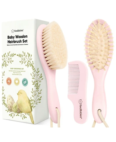 KeaBabies Baby Hair Brush and Comb Set, Oval Wooden Set for Newborns, Infant, Toddler Grooming Kit