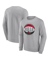 Men's Fanatics Heathered Gray Chicago Bulls True Classics Vint Pullover Sweatshirt