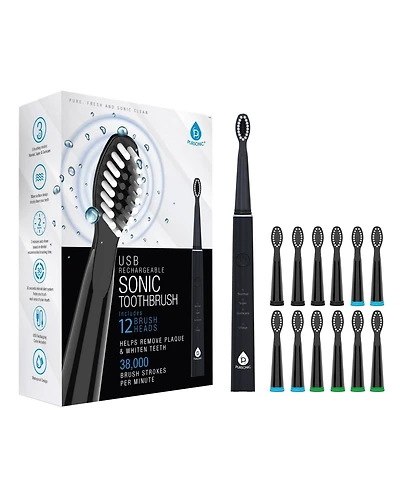 Pursonic Usb Rechargeable Electric toothbrush with 12 Brush Heads - Green