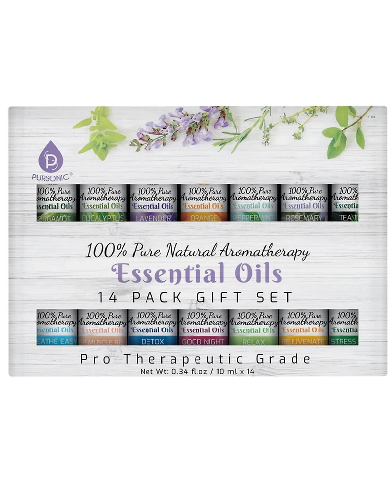 Pursonic 14 Pack of 100% Pure Essential Aromatherapy Oils